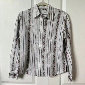 Vintage White Stag Stripe Floral Button Down Shirt